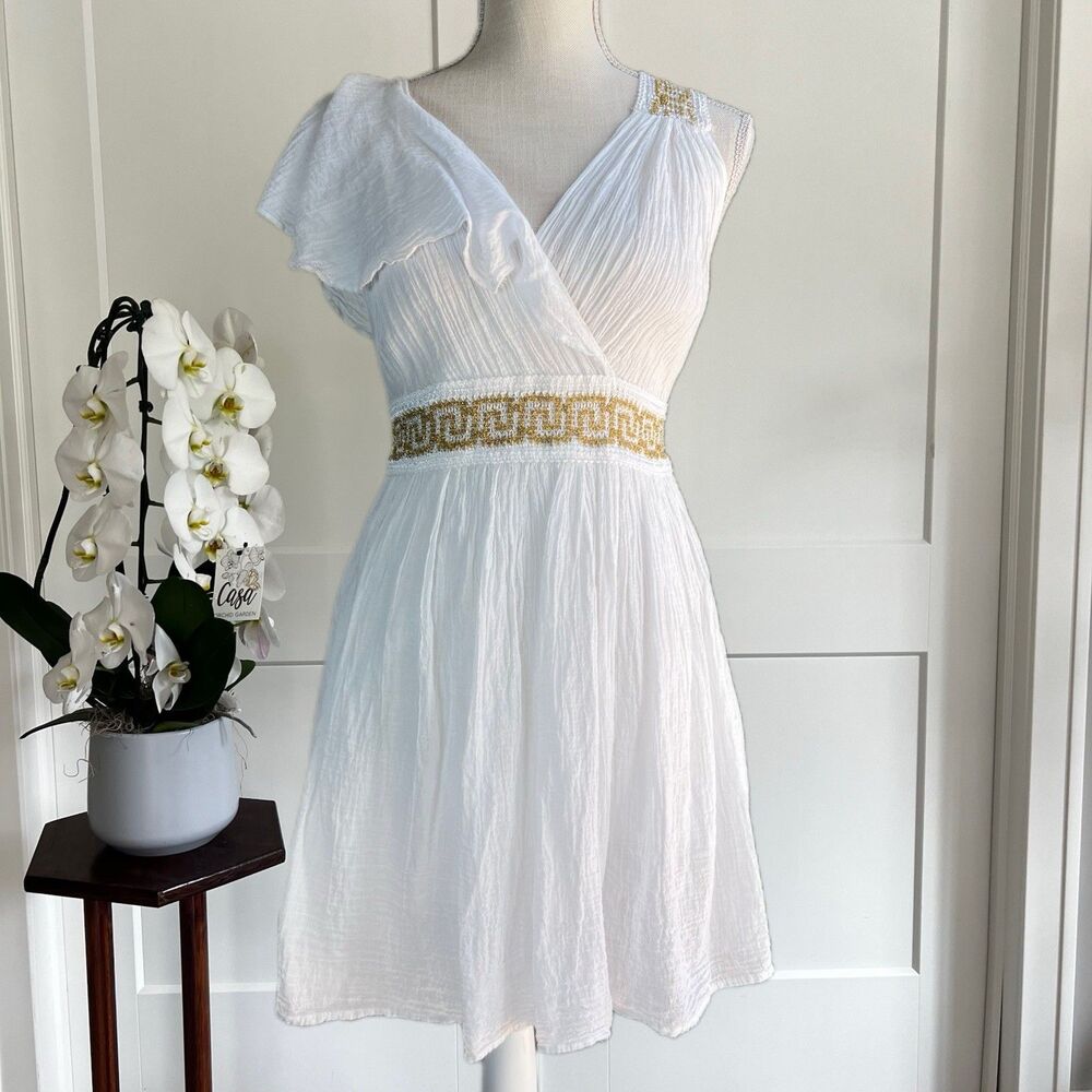 Made in Greece White Gold Cotton Gauze Swim Cover Up